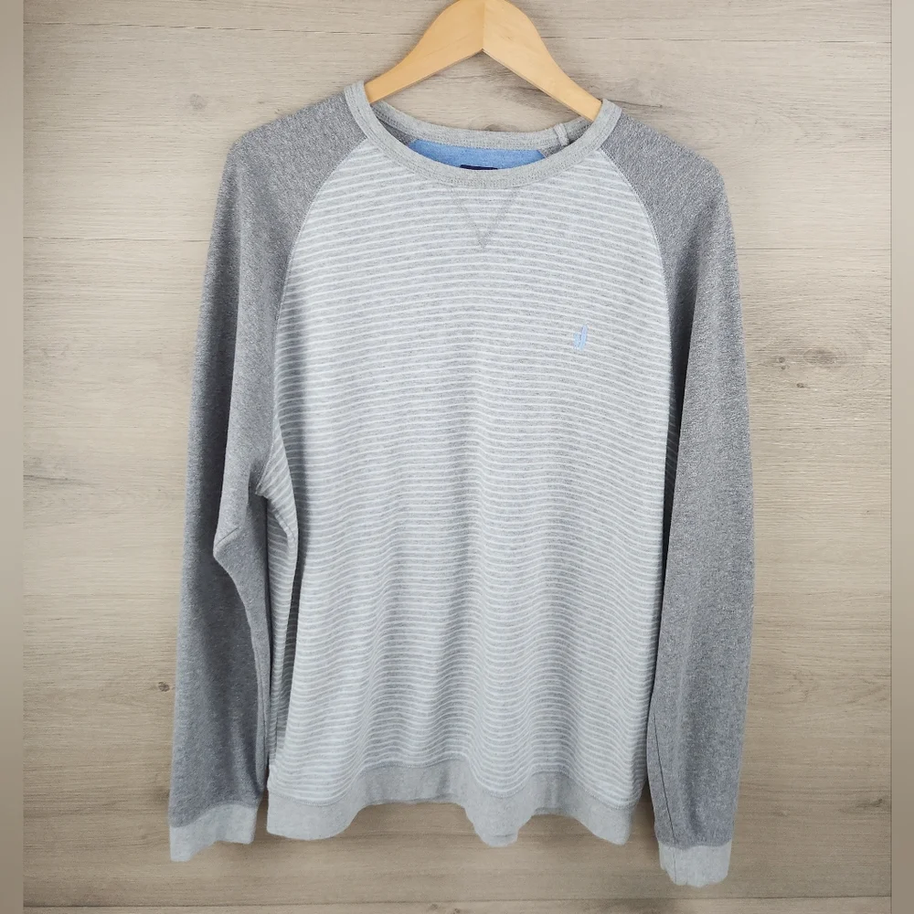Johnnie O Sweatshirt Mens XL Gray Pullover Crew Neck Striped Logo - Picture 2 of 6